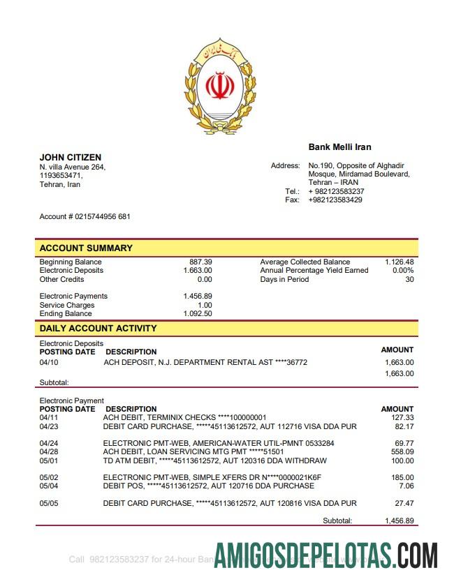 Exemplo do Banco Iran Melli
